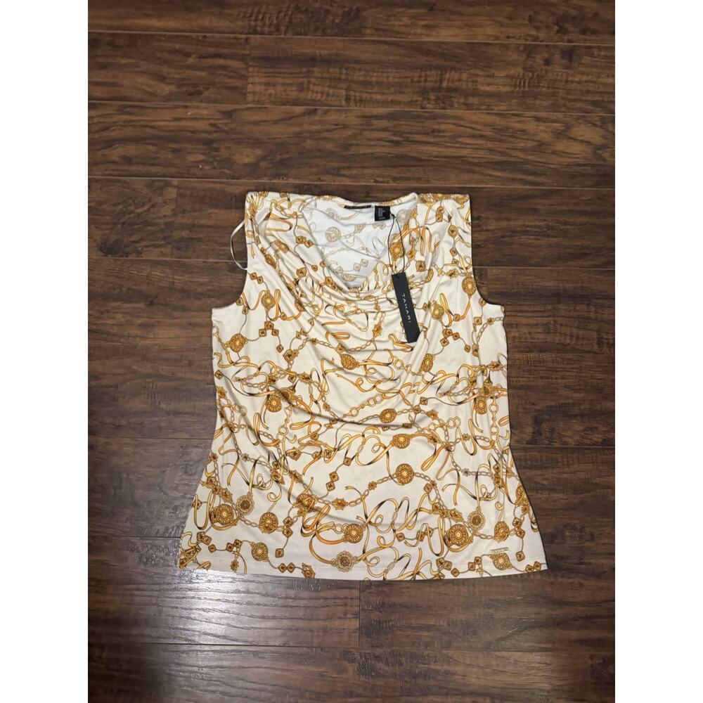 Tahari Arthur S Levine Women's Top Xs Cowl Neck Sleeveless Gold